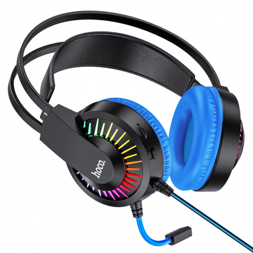 Гарнитура Hoco W105 Joyful игровая, 40мм, гибкий микрофон, подсветка, синяя (30)