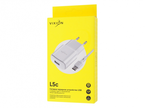 Сетевое зарядное Vixion L5c Type-C (2.1A) 1USB + кабель 1м (белый)