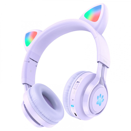Гарнитура Hoco W39 Cat Ear, bluetooth 5.3, полноразмерная, оголовье с кошачьими ушами, фиолетовая