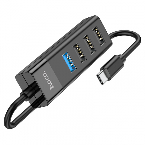 Разветвитель Hoco HB25 (вход Type-C) 4 порта USB (1xUSB3.0, 3xUSB2.0), метал., черный