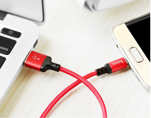 Кабель Hoco X 14 USB A, microUSB B, нейлон, черно-красный 2м, в коробке (33)