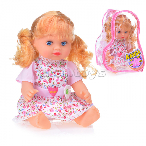 Кукла озвученная, платье розовое, мелкий цветок, в рюкзаке