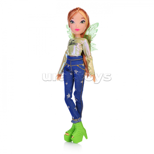 Шарнирная кукла Флора в джинсах с крыльями, 24 см