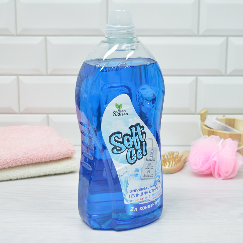 Гель для стирки концентрат 2л Soft Gel универсальный, Clean&Green