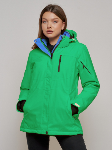 Горнолыжная куртка женская зимняя зеленого цвета 05Z