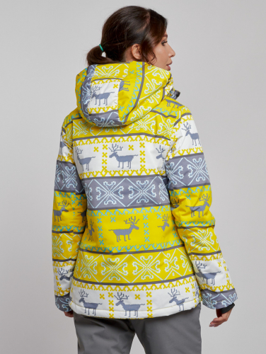 Горнолыжная куртка женская зимняя желтого цвета 22302J