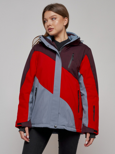 Горнолыжная куртка женская зимняя большого размера красного цвета 2308Kr