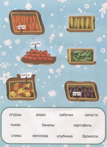 Первые слова. Овощи, фрукты, ягоды. Обучающая книжка с наклейками
