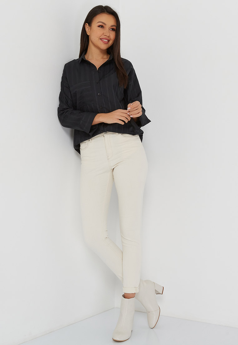 Блузка женская дл. рук. KATHARINA KROSS KK-B-0004V-черный.ш/полоска