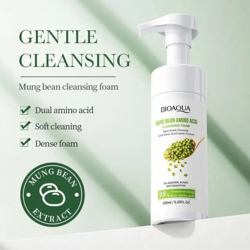 BIOAQUA  Пенка - Мусс для умывания MUNG BEAN AMINO ACID Контроль Жирности, Анти Акне МАШ и АМИНОКИСЛОТЫ  150г  (BQY-93993)
