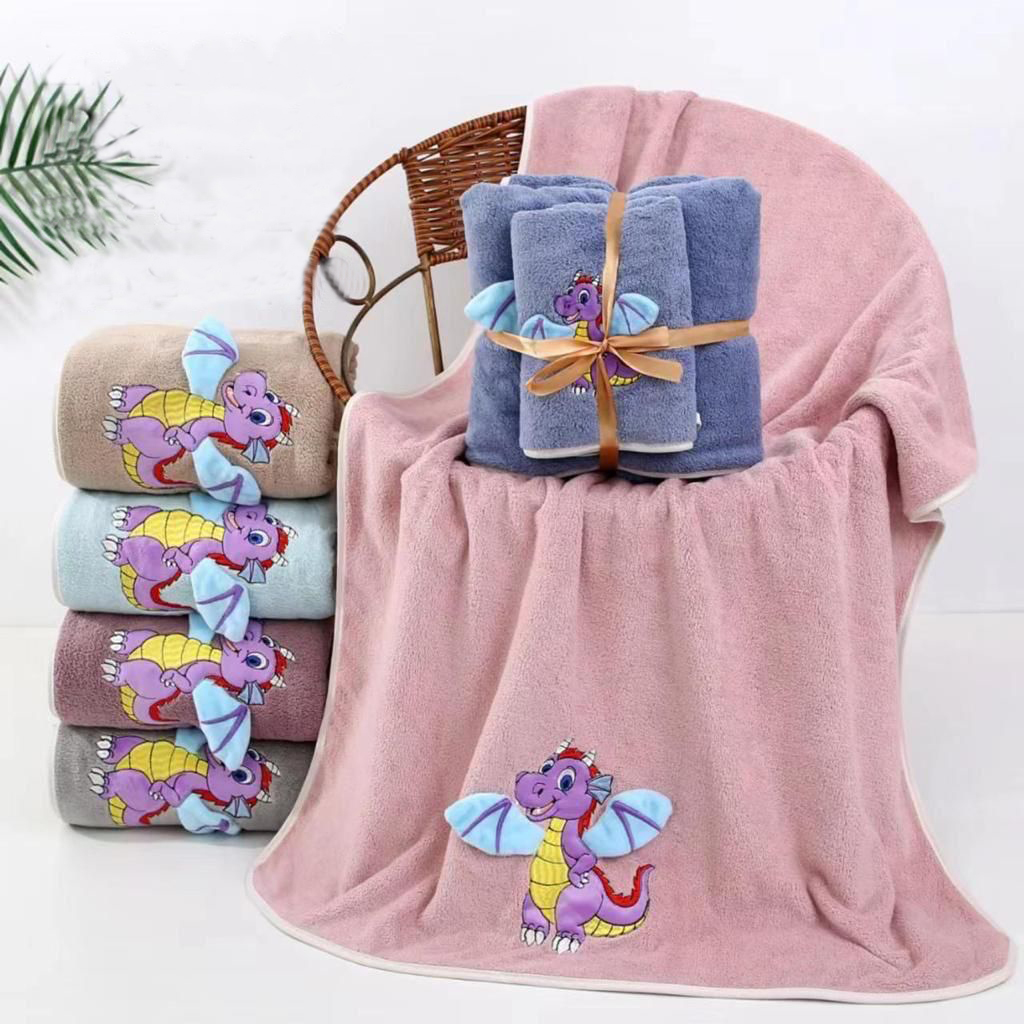 Набор полотенец микрофибра 624 СИРЕНЕВЫЙ ДРАКОНЧИК 2 пр р-р 70х140 и 35х75 - синий