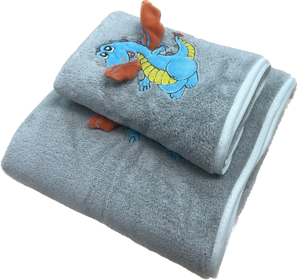 Набор полотенец микрофибра 603 ВЕЛЮРОВЫЙ ДРАКОША 2 пр р-р 70х140 и 35х75 - серый