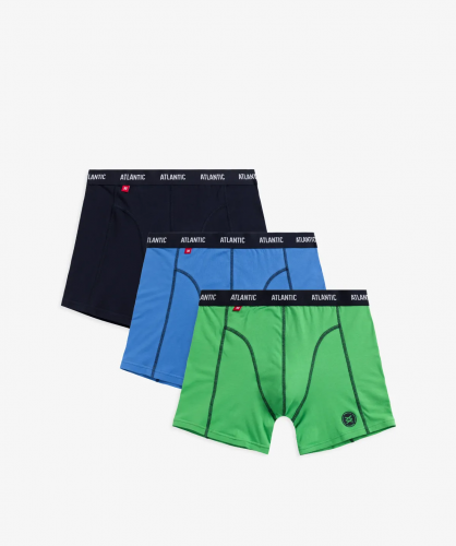 Мужские трусы шорты Atlantic, набор из 3 шт., хлопок, зеленые + голубые + темно-синие, 3MH-047