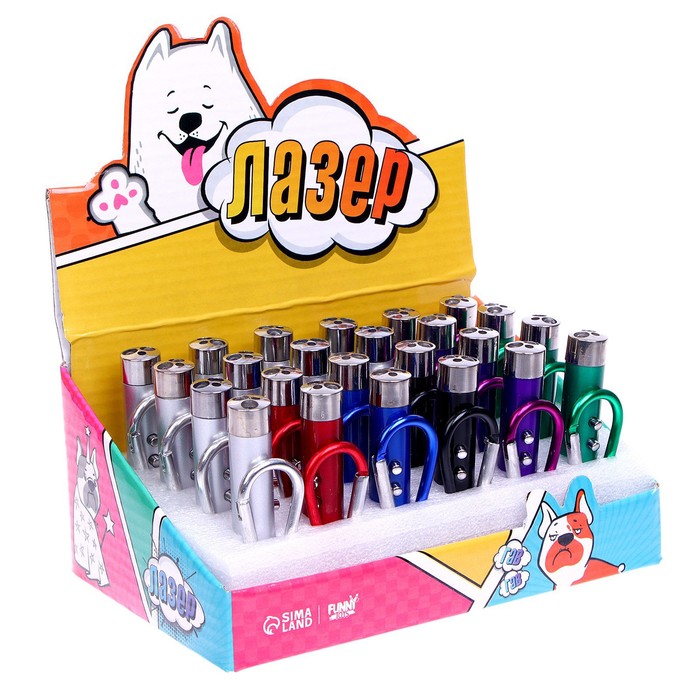 Фонарик-лазер брелок для ключей на карабине «Гав», в шоубоксе, МИКС