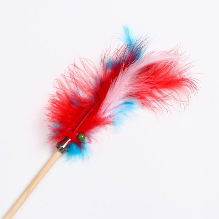 Дразнилка «Перья с колокольчиком» на деревянной палочке с бубенчиком, микс цветов