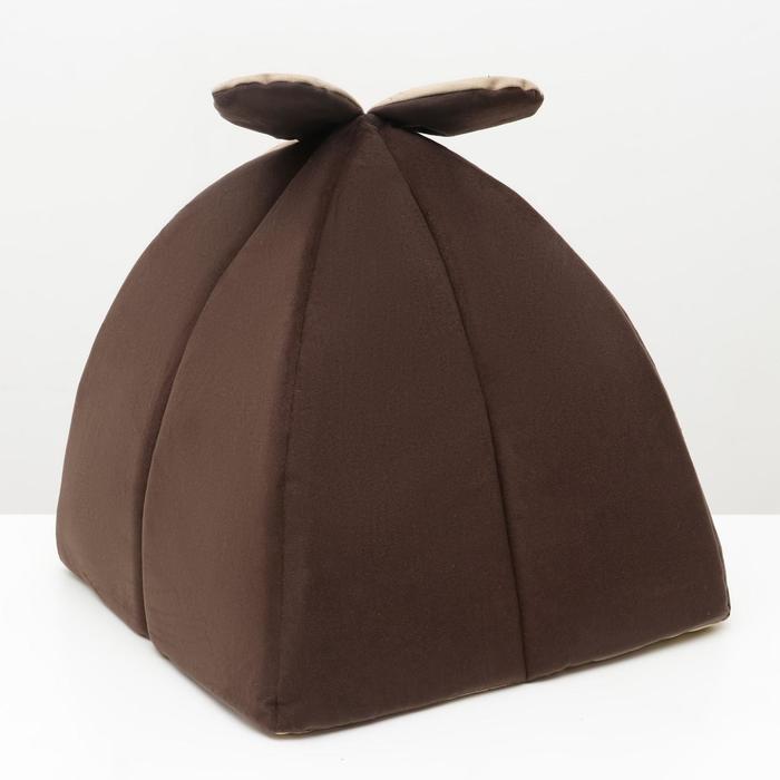 Домик-вигвам с ушками и шариком, 40×40×37 см, мебельная ткань, коричневый