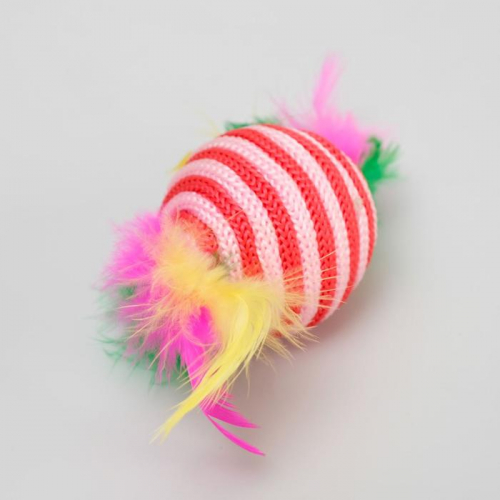 Шар-погремушка с перьями двухцветный, 4,5 см, красный/розовый