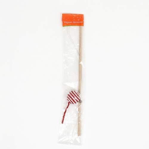Дразнилка-удочка с шариком на деревянной ручке, бордовая/белая