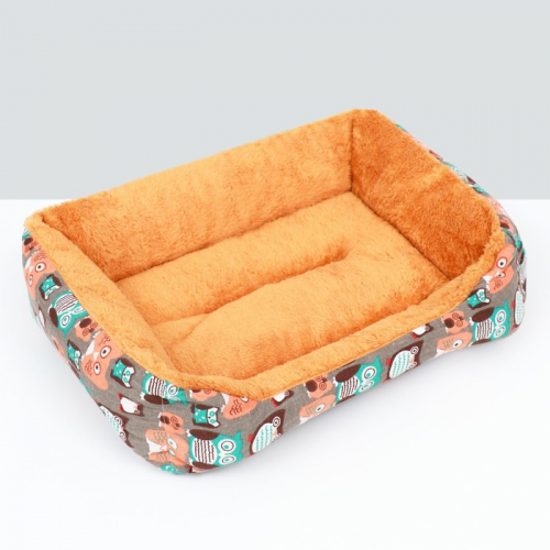 Лежанка для животных + ротанговый коврик, 50 х 40 х 15 см, бежево-серая