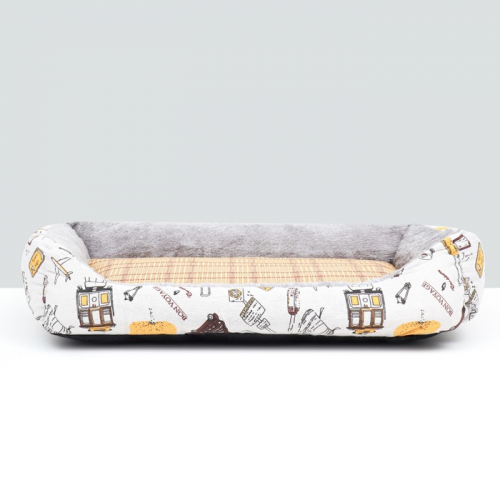 Лежанка для животных, двухсторонняя подушка, 60 х 45 х 15 см,  серо-белая