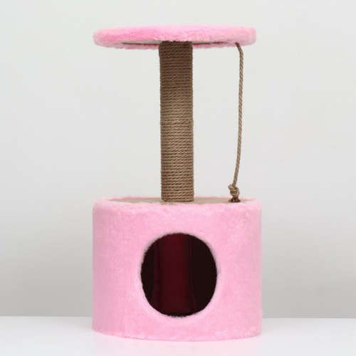 Домик для кошек с когтеточкой круглый, джут, 35 х 35 х 64 см, розовый