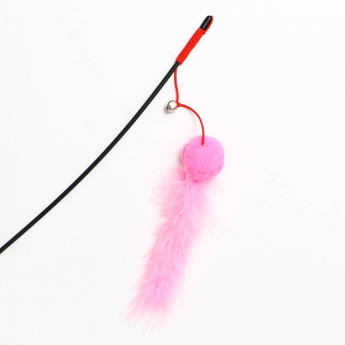 Дразнилка-удочка с мягким шариком и меховым хвостом, розовая