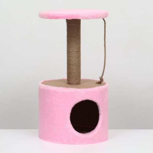 Домик для кошек с когтеточкой круглый, джут, 35 х 35 х 64 см, розовый