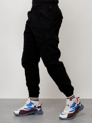 Джинсы карго мужские с накладными карманами черного цвета 2420Ch