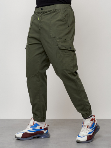 Джинсы карго мужские с накладными карманами цвета хаки 2422Kh