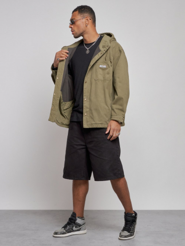 Джинсовая куртка мужская с капюшоном цвета хаки 12768Kh