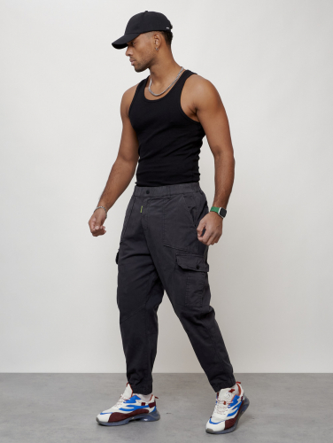 Джинсы карго мужские с накладными карманами темно-серого цвета 2422TC