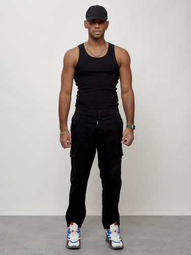 Джинсы карго мужские с накладными карманами черного цвета 2422Ch