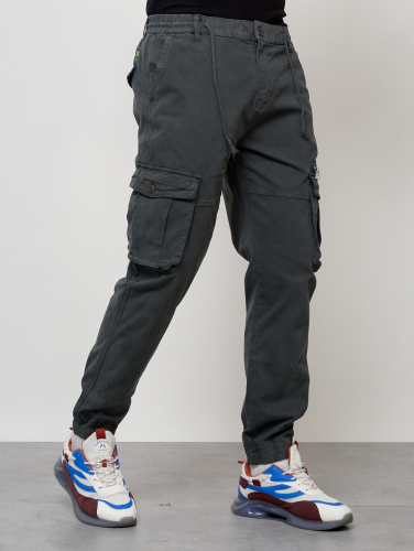 Джинсы карго мужские с накладными карманами темно-серого цвета 2402TC