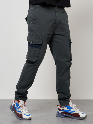Джинсы карго мужские с накладными карманами темно-серого цвета 2403-1TC