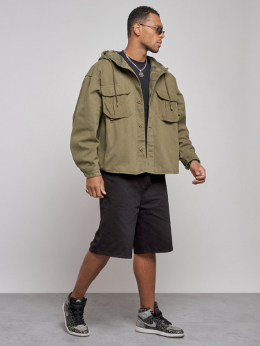 Джинсовая куртка мужская с капюшоном цвета хаки 126040Kh