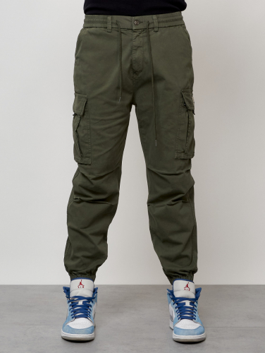 Джинсы карго мужские с накладными карманами цвета хаки 2427Kh