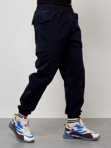 Джинсы карго мужские с накладными карманами темно-синего цвета 2420TS