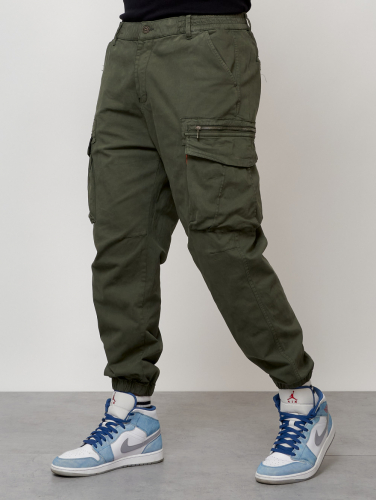 Джинсы карго мужские с накладными карманами цвета хаки 2425Kh