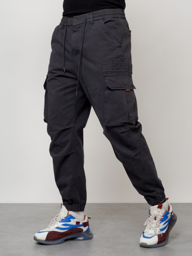 Джинсы карго мужские с накладными карманами темно-серого цвета 2428TC