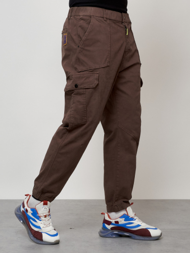 Джинсы карго мужские с накладными карманами коричневого цвета 2422K