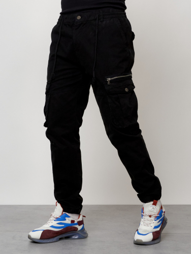 Джинсы карго мужские с накладными карманами черного цвета 2402Ch