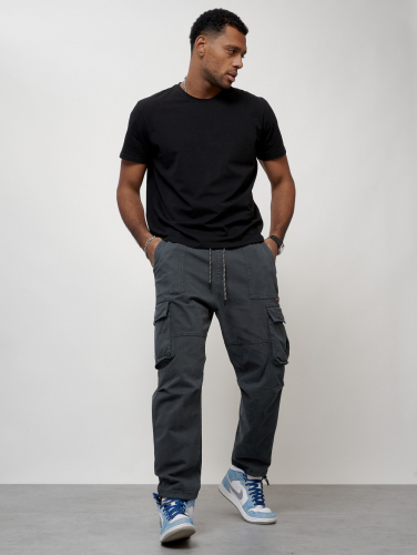 Джинсы карго мужские с накладными карманами темно-серого цвета 2421TC