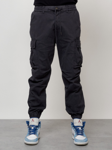 Джинсы карго мужские с накладными карманами темно-серого цвета 2427TC