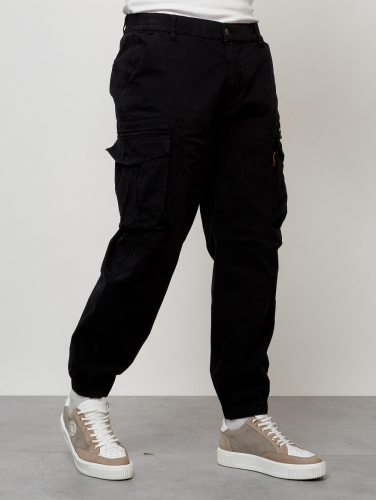 Джинсы карго мужские с накладными карманами черного цвета 2425Ch