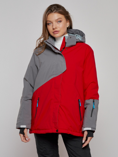 Горнолыжная куртка женская зимняя большого размера красного цвета 2278Kr
