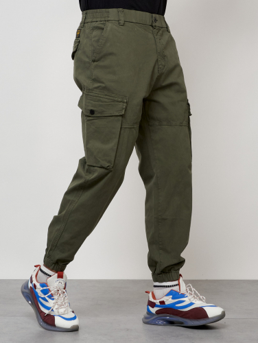 Джинсы карго мужские с накладными карманами цвета хаки 2426Kh