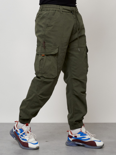 Джинсы карго мужские с накладными карманами цвета хаки 2428Kh