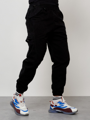 Джинсы карго мужские с накладными карманами черного цвета 2420Ch