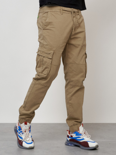 Джинсы карго мужские с накладными карманами бежевого цвета 2413B
