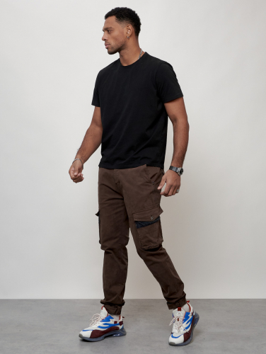 Джинсы карго мужские с накладными карманами коричневого цвета 2403-1K